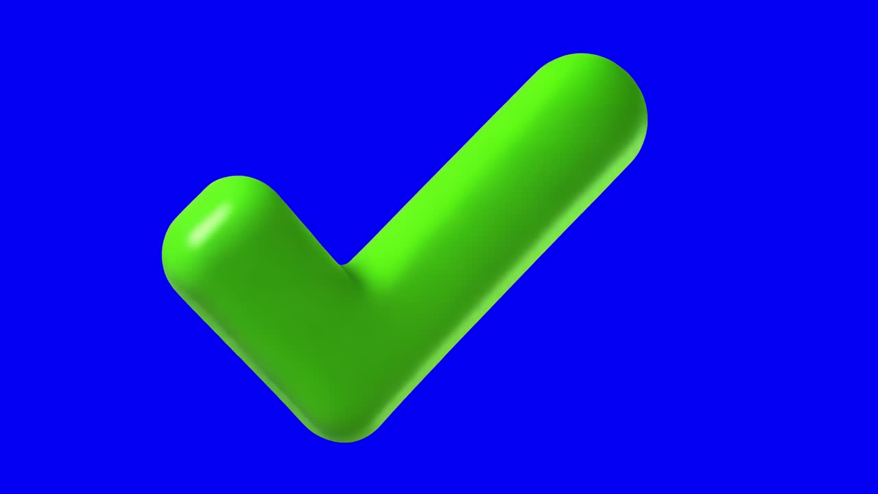 3d green check mark animation, transparent 4K video, green screen