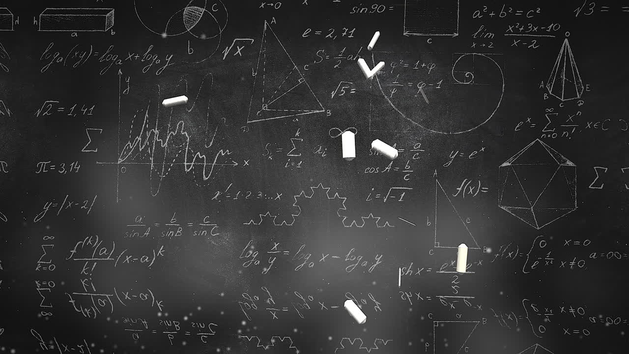 fórmula matemática de primer plano y elementos en la pizarra 8
