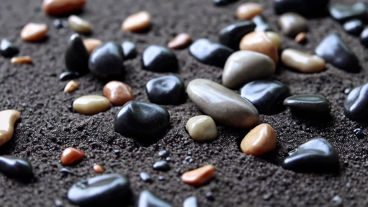 Colorful Pebbles on Dark Sand