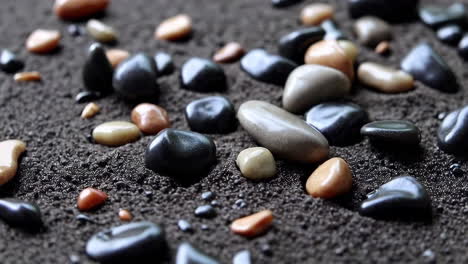 colorful pebbles on dark sand