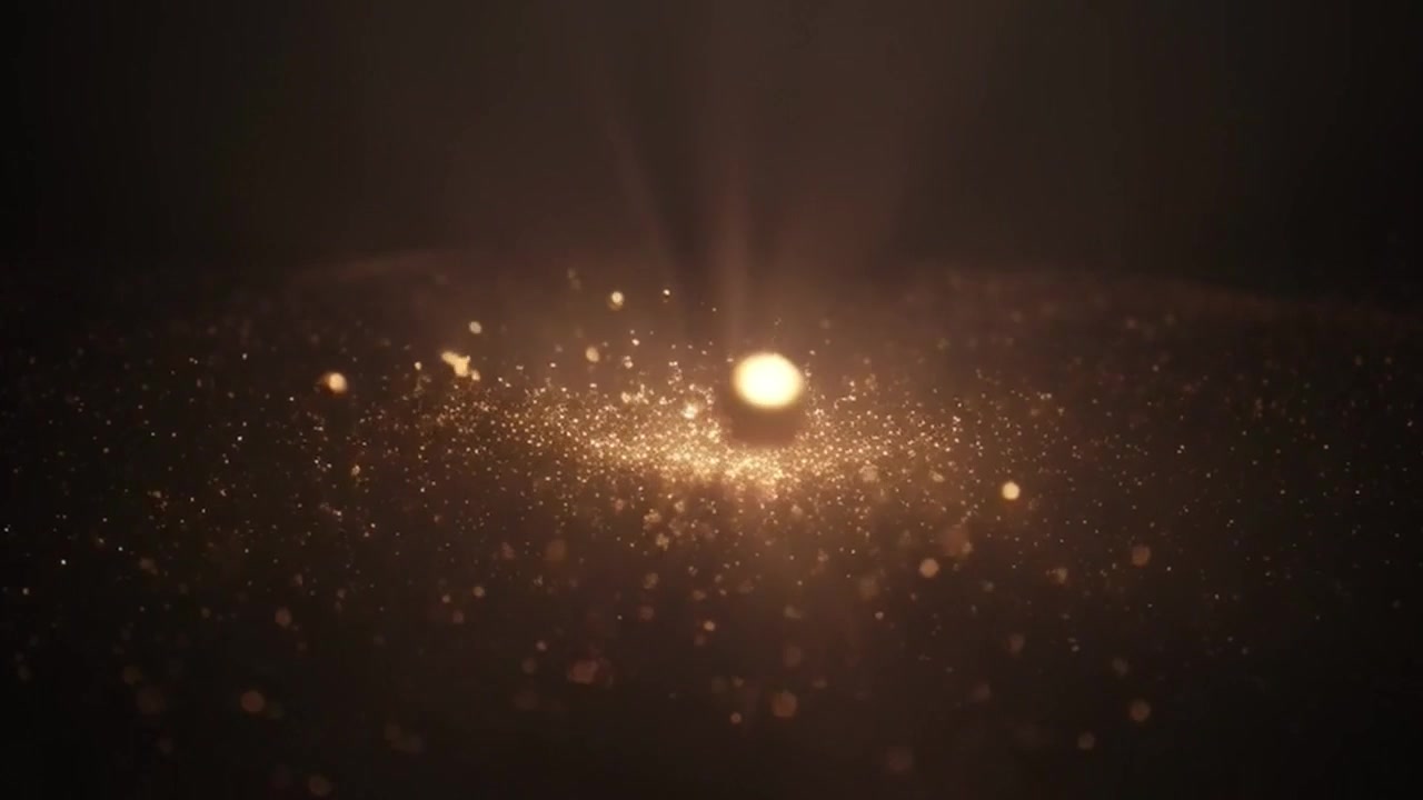 Partículas doradas abstractas flotando en el espacio oscuro