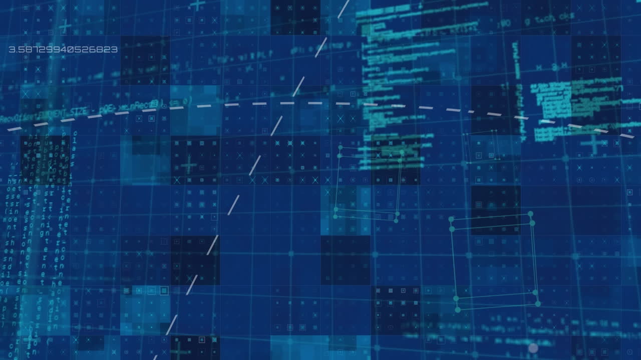 animación de líneas y lenguaje informático sobre cubos 3d contra un fondo abstracto