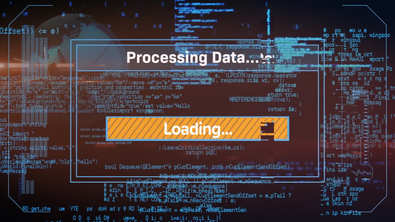 animación del procesamiento de datos sobre un fondo negro