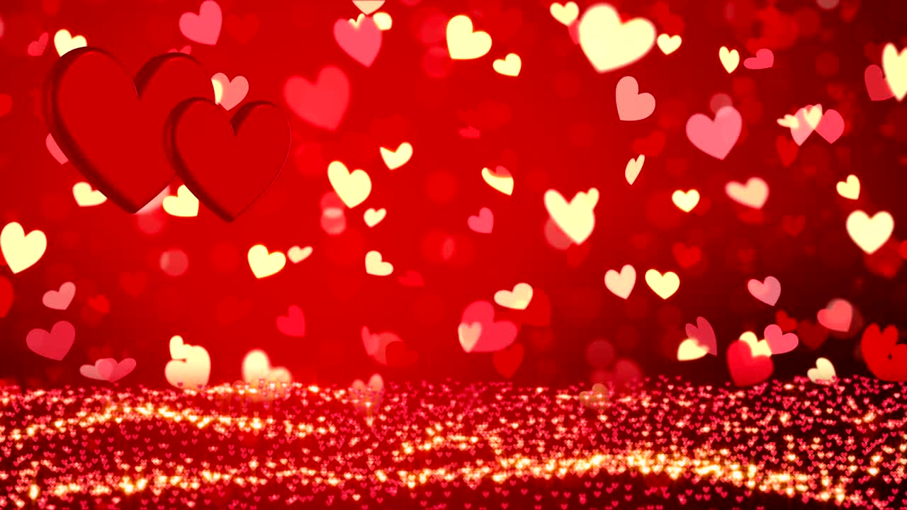 심장과 황금 콘페티와 함께 로맨틱한 배경 행복한 발렌타인 데이 또는 결혼식