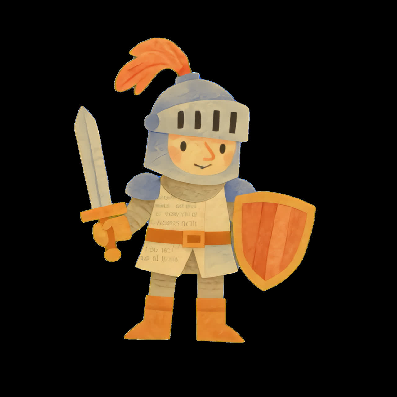 Cartoon knight with sword and shield animation isolated asset, transparent 4K video, alpha channel