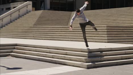 caucasian man practicing parkour