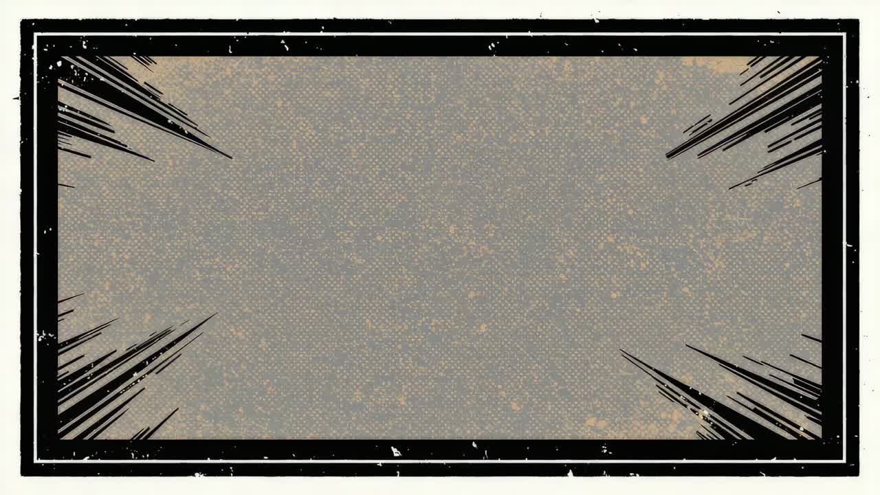 Frames scaling, comic halftone panel showing border growing and spikes extending on textured paper