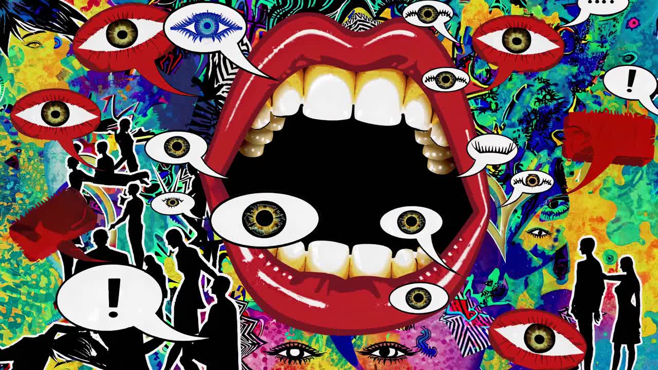 개방된 입과 눈을 가진 추상적인 팝 아트