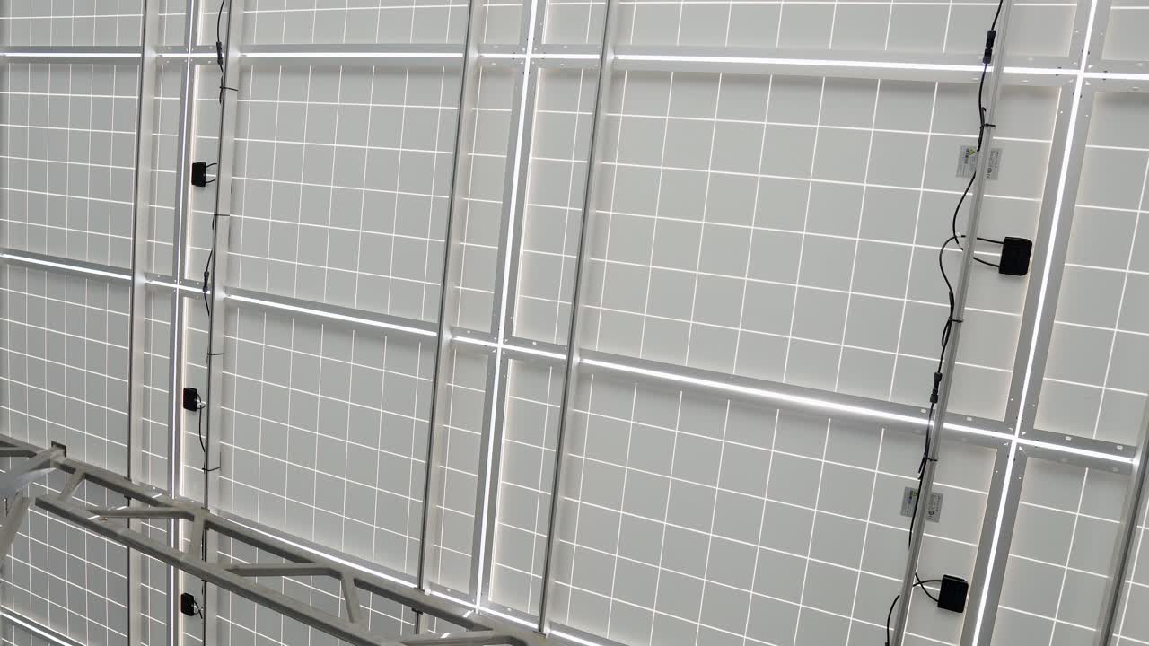 back side view photovoltaics solar panels in solar power station alternative energy from the sun