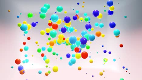 abstract composition of colorful balls in air, which randomly light up and reflect in each other. multicolored spheres in air as simple geometric light background with light effects in ligth room