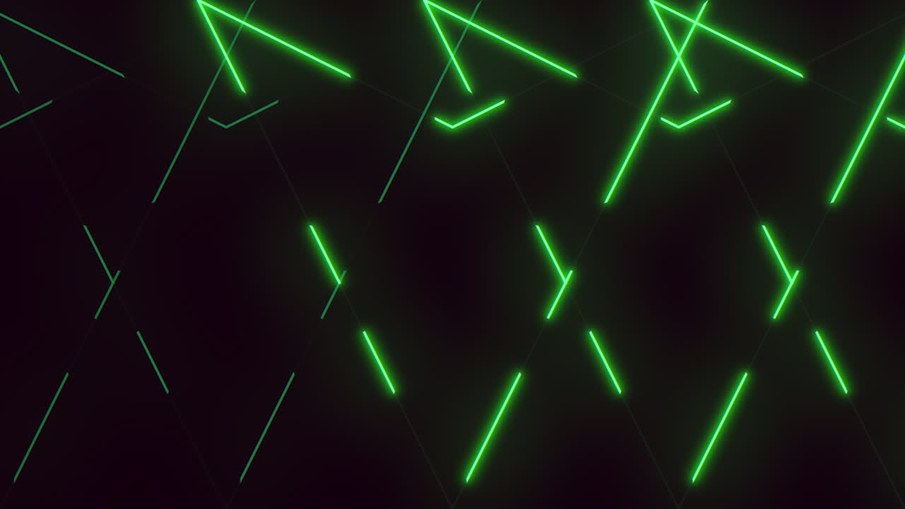 Linee laser astratte verde neon che formano un motivo geometrico su sfondo scuro