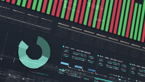 Mercado-De-Valores-De-Negocios,-Comercio,-Gráfico-De-Información-Con-Gráficos-Animados,-Gráficos-Y-Análisis-De-Información-De-Números-De-Datos-Que-Se-Mostrarán-En-La-Pantalla-De-Visualización-Del-Monitor-Para-El-Tema-De-La-Maqueta-De-La-Reunión-De-Negocios