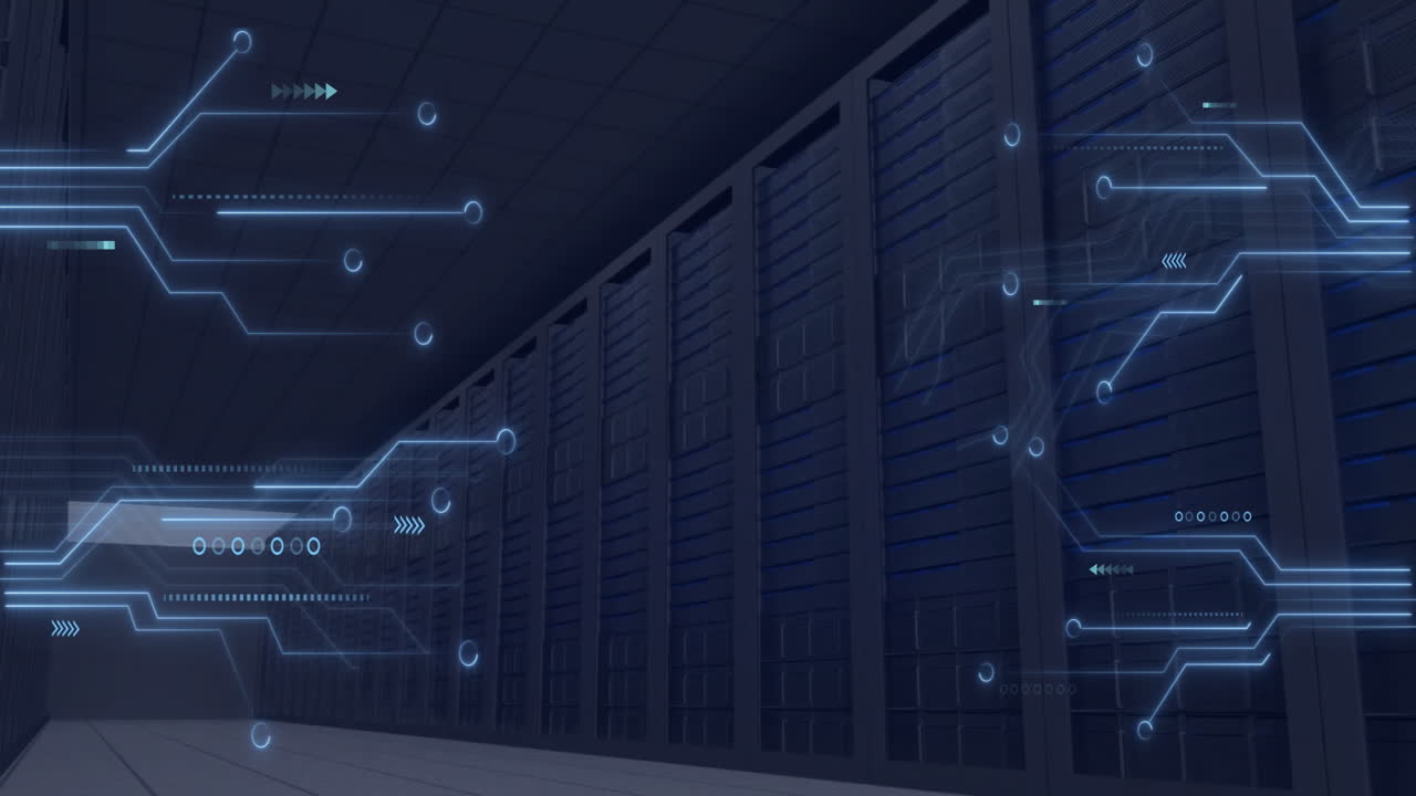animación digital del flujo de datos a través de servidores en el centro de datos