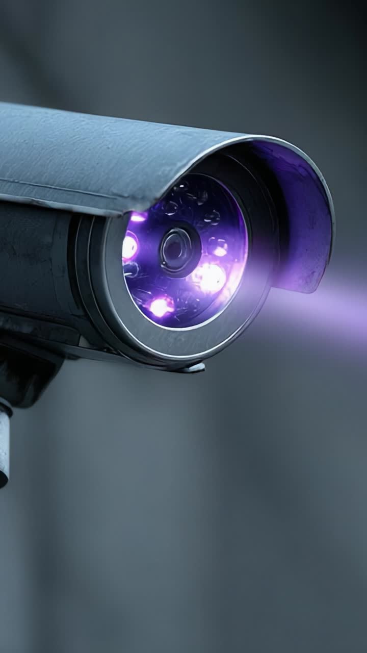 High-Definition CCTV Security Camera Captured in Two Stages: Illuminated and Idle, Showcasing Modern Surveillance Technology and Design