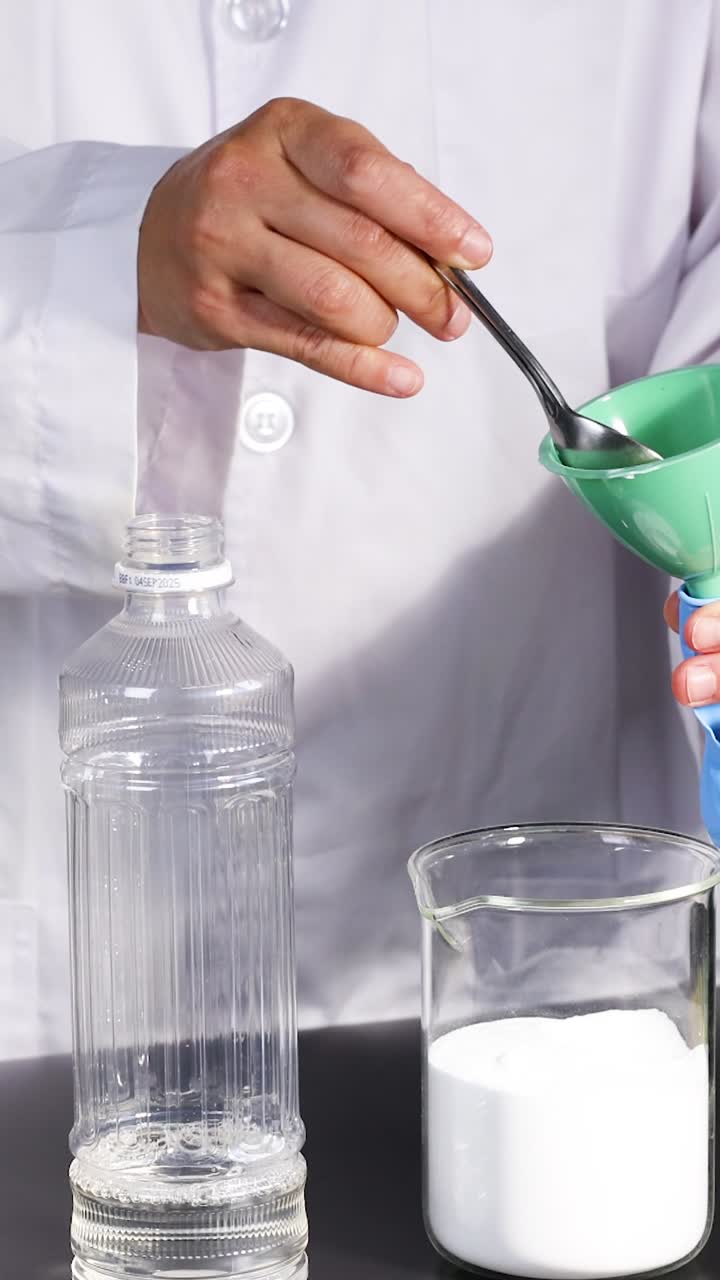 demostrando la reacción química con globos y botellas