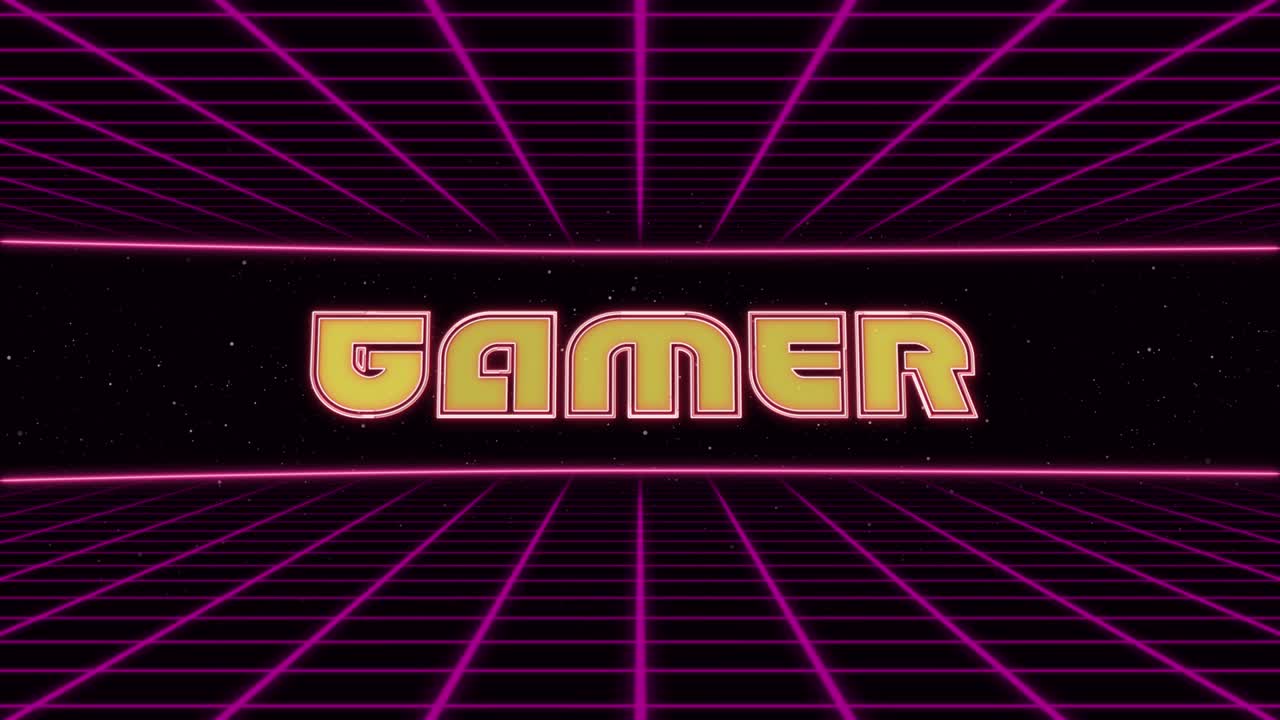 게임 플레이어 타이틀 애니메이션 레트로 미래 80s 90s 스타일, 애니메이션 사각형 및 레트로 배경