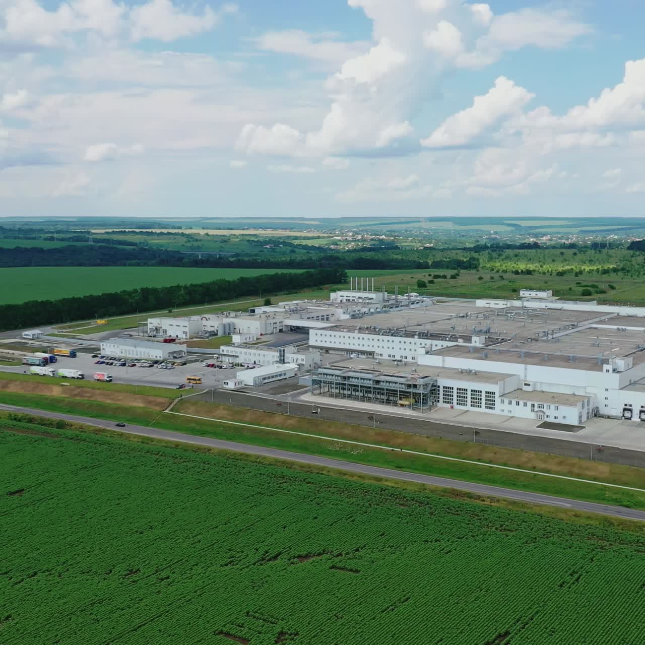 Aerial view of industrial buildings