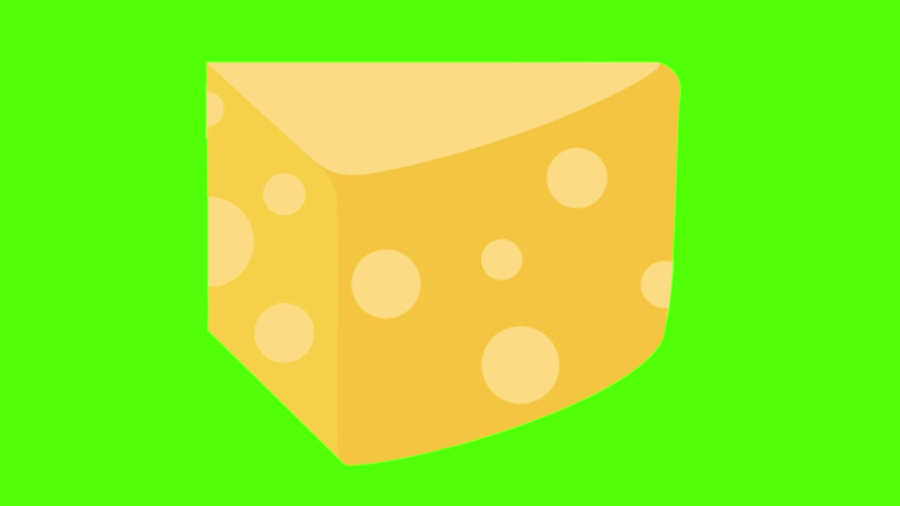animazione di un pezzo di formaggio su uno sfondo verde