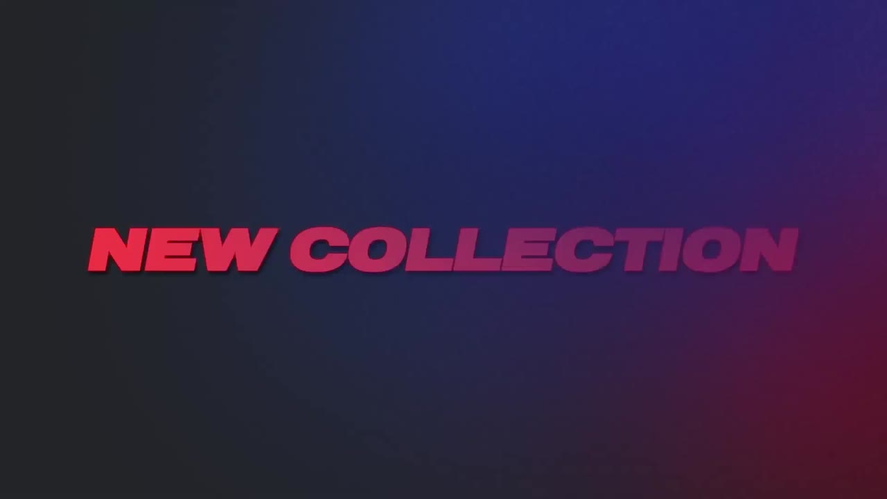 animación del texto de la nueva colección en rojo, con glitches y destellos de color sobre fondo negro