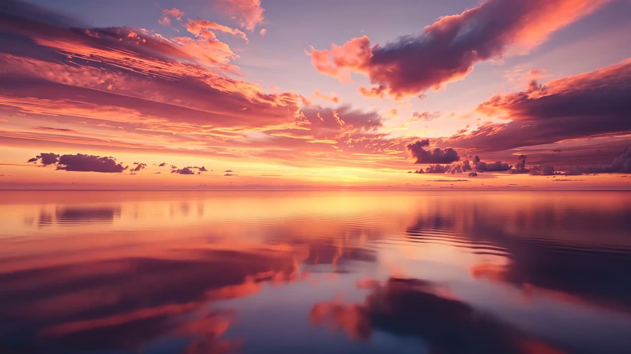 Drifting horizon band and mirrored clouds shifting over sea at golden hour, breeze forming ripples