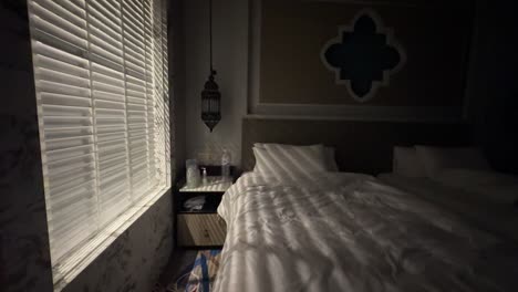 dark and serene hotel room at night