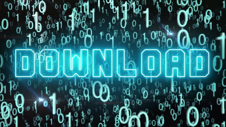 Concetto di download dorato con codice digitale.