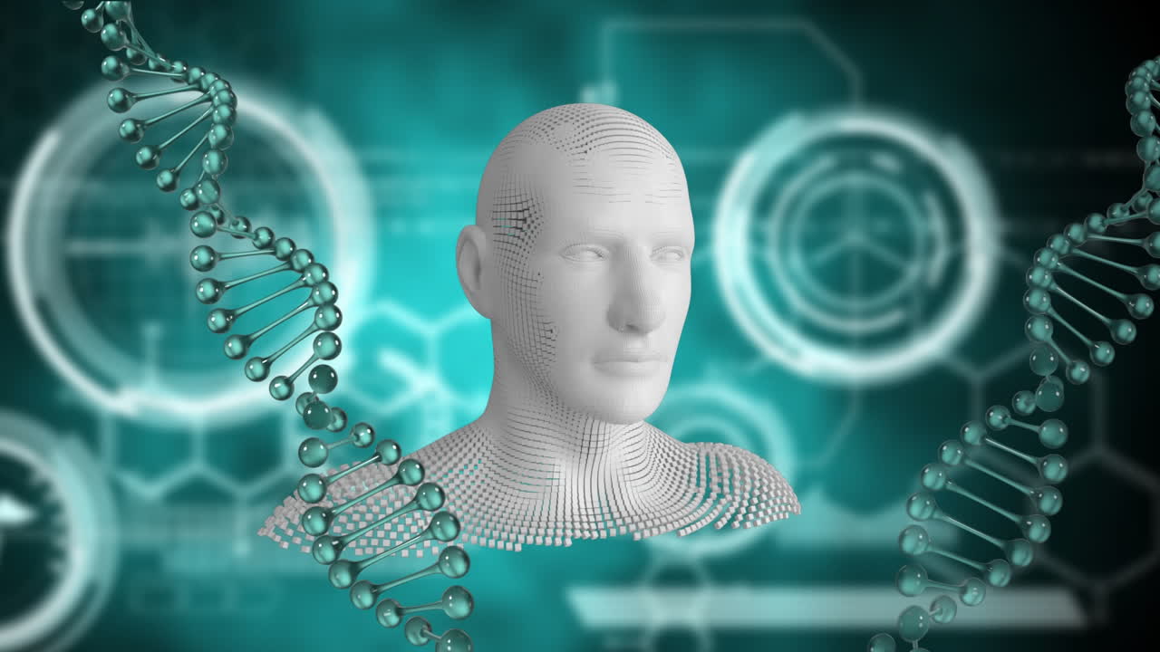 cadena de adn 3d y formas abstractas en movimiento