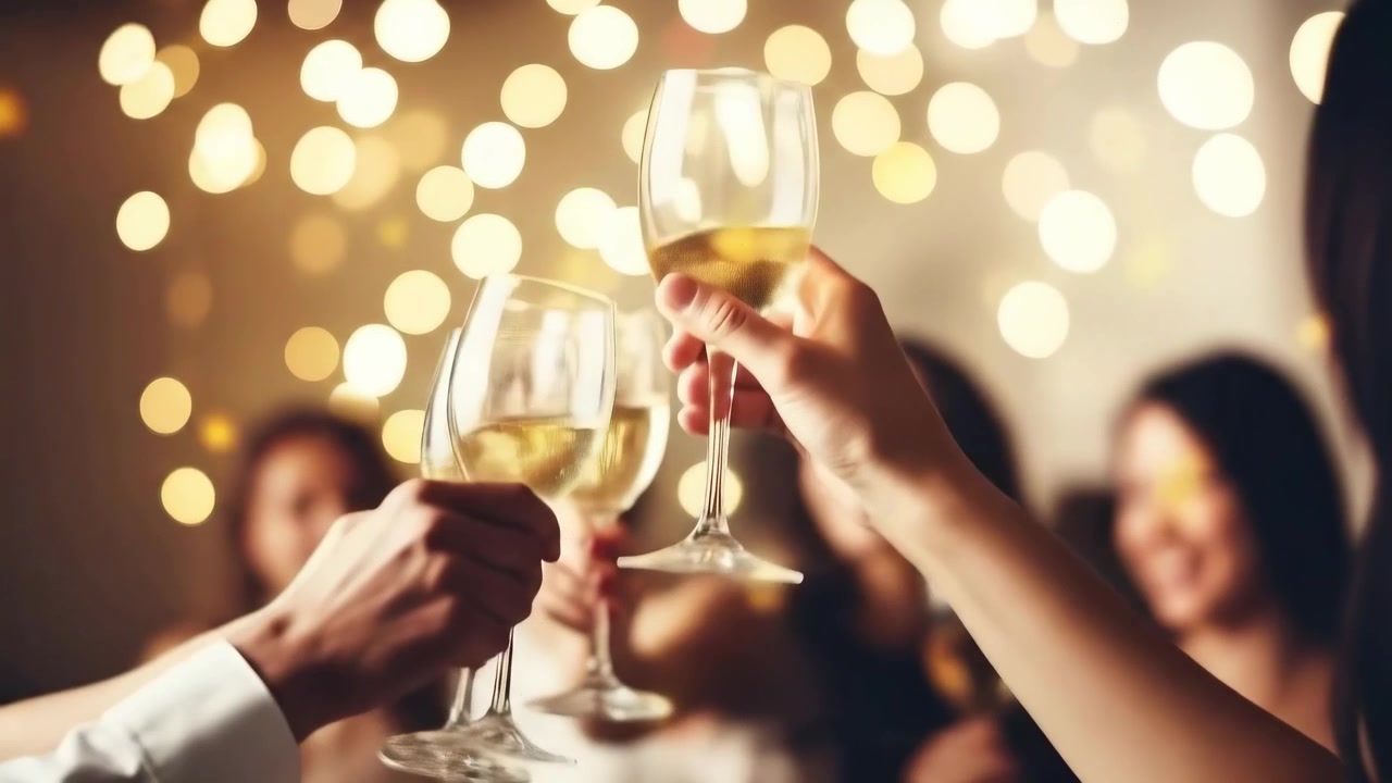 Group of Friends Making a Toast with White Wine