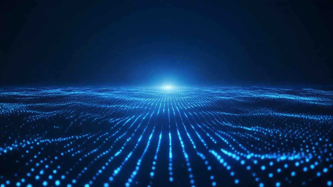 Dynamic Blue Particle Wave Moving in Cyberspace