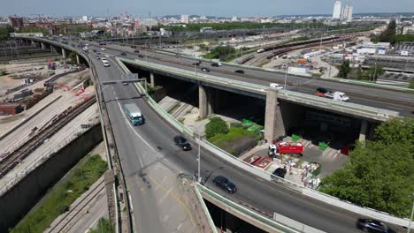 elevated roads, paris in france. aerial drone view