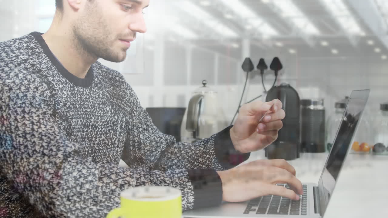 Caucasian man in social distancing buying online at home