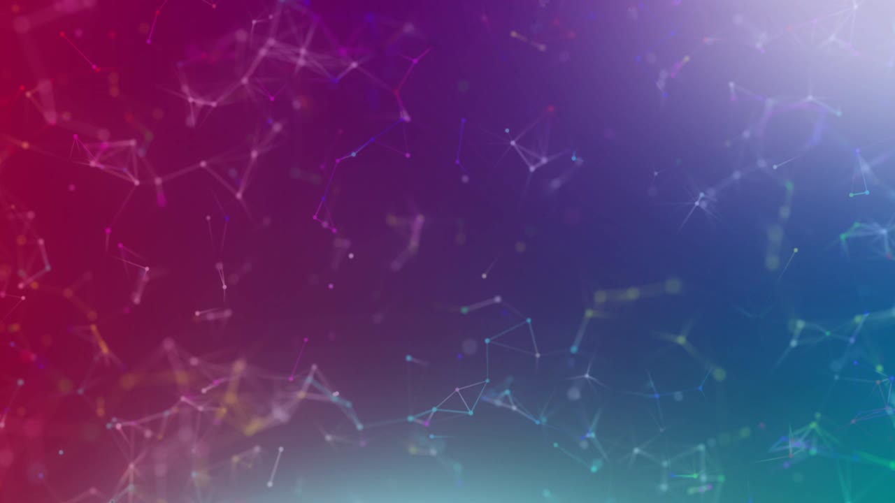 animación de redes de conexiones flotando sobre un fondo rosa a púrpura