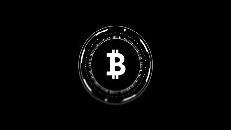 animación de escaneo de alcance y signos de bitcoin sobre fondo negro