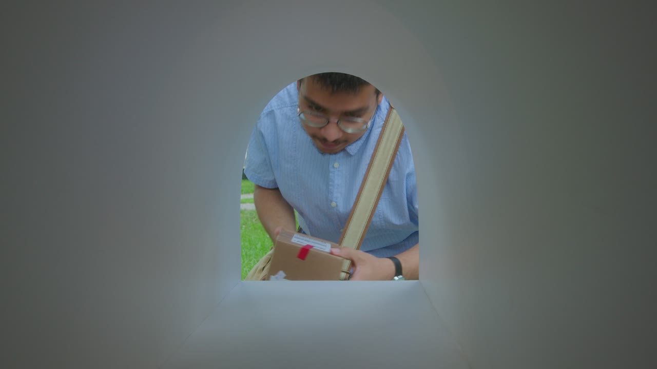 Courier Placing Two Parcels Packed in Boxes into Mailbox
