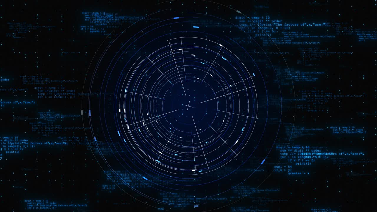 Futuristic digital landscape glowing circles floating data blocks hightech scifi environment flying