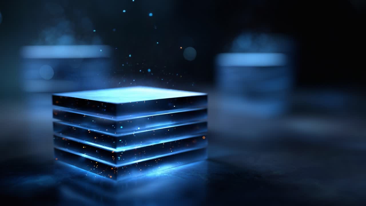 A mesmerizing composition of digitally rendered glowing cubes, showcasing dynamic lighting effects and ethereal particles in a captivating dark ambiance