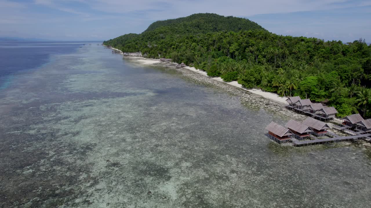 raja ampat aerial de la playa y el arrecife en un día caluroso y soleado