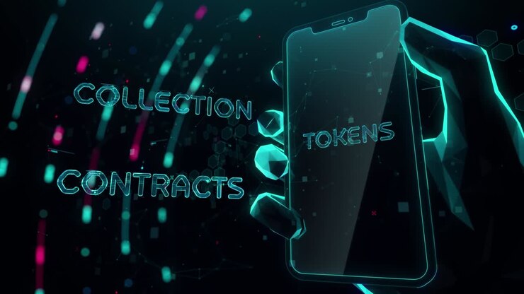 NFT Non-Fungible Token with digital technology hitech concept