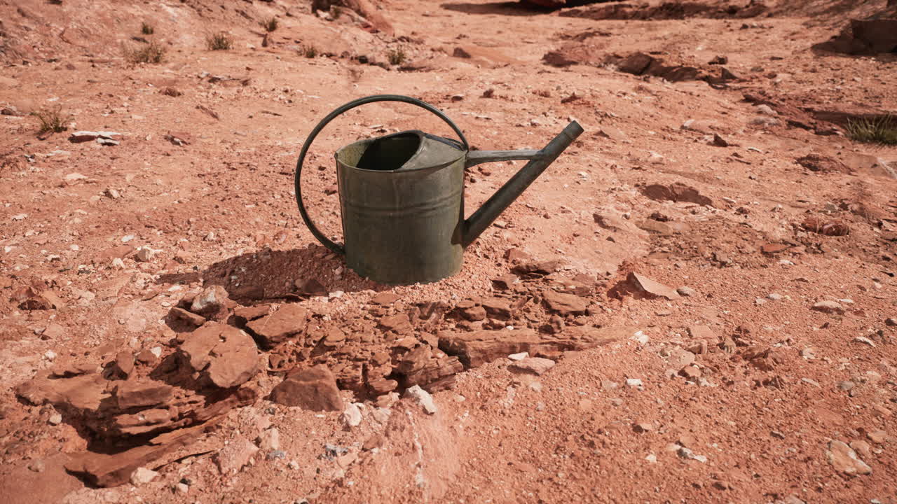 Lattina di bibita nel deserto di sabbia e rocce