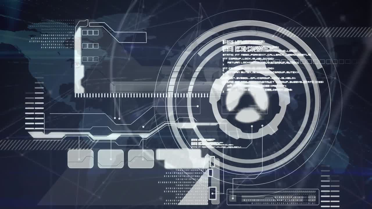Animation of data processing over blue background