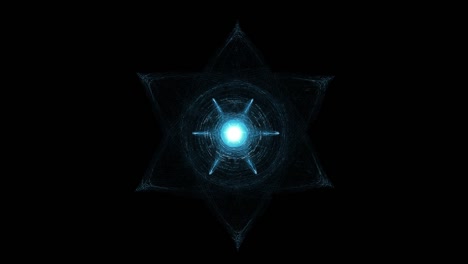 rayos de luz moviéndose alrededor de hexagramas brillantes. esotérica, geometría sagrada y hermetismo