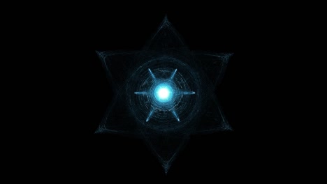 light beams moving around glowing hexagram. esoterica, sacred geometry and hermeticism