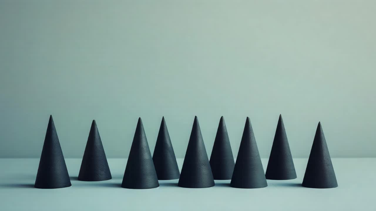 Abstract Arrangement of Black Cones on a Light Background