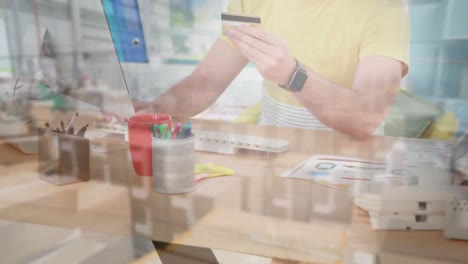 caucasian man in social distancing buying online at home