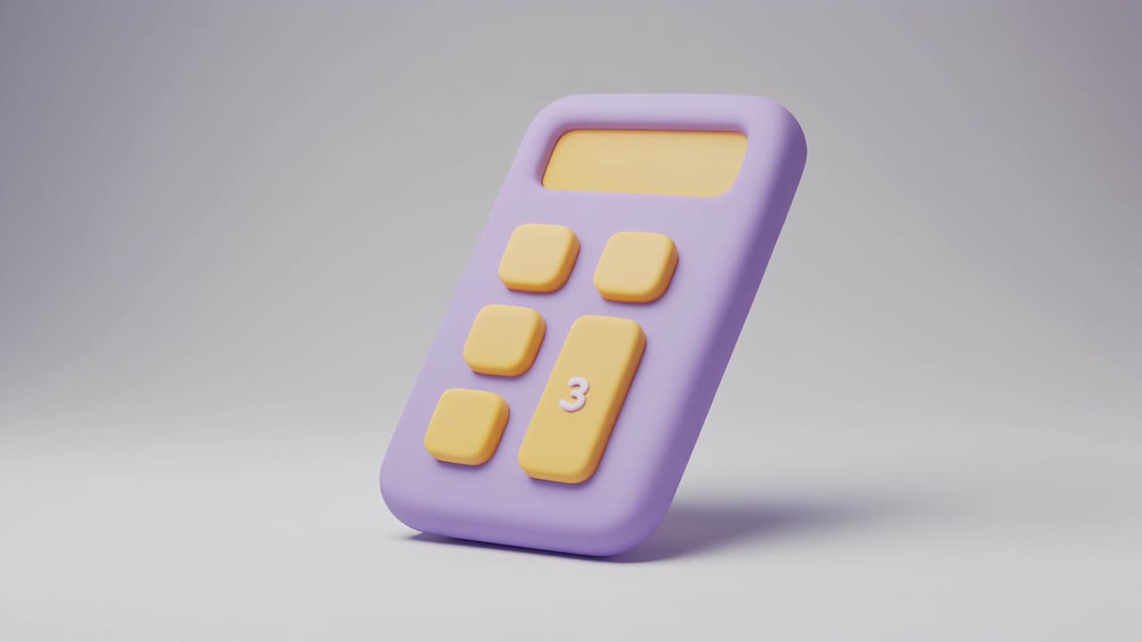 3D Animated Calculator Icon Rotating on White Background