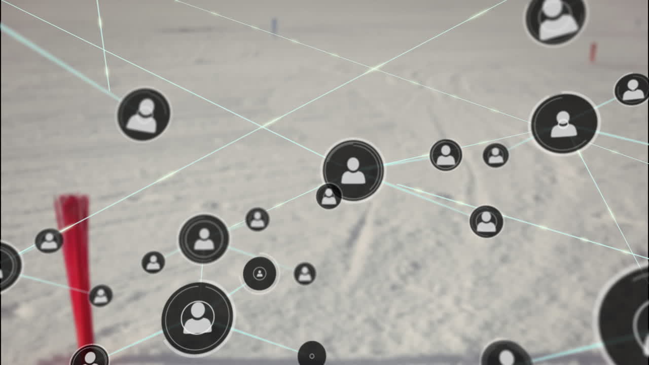 animación de la red de iconos de perfil contra el paisaje de nieve