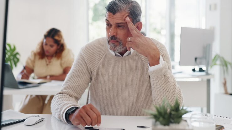 Computer, analisi dei dati o senior manager che riflette