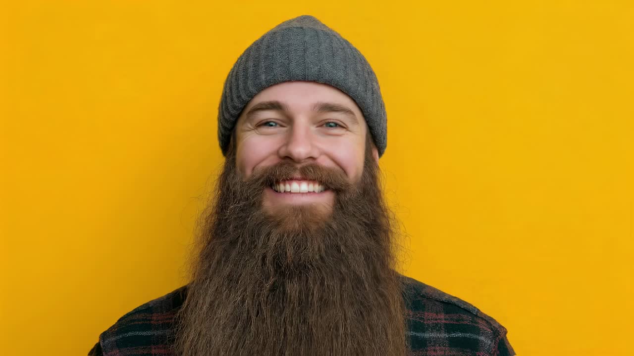 Smiling Man with Long Beard and Knit Hat
