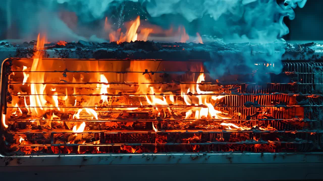 어두운 방 에서 불타는 난방기