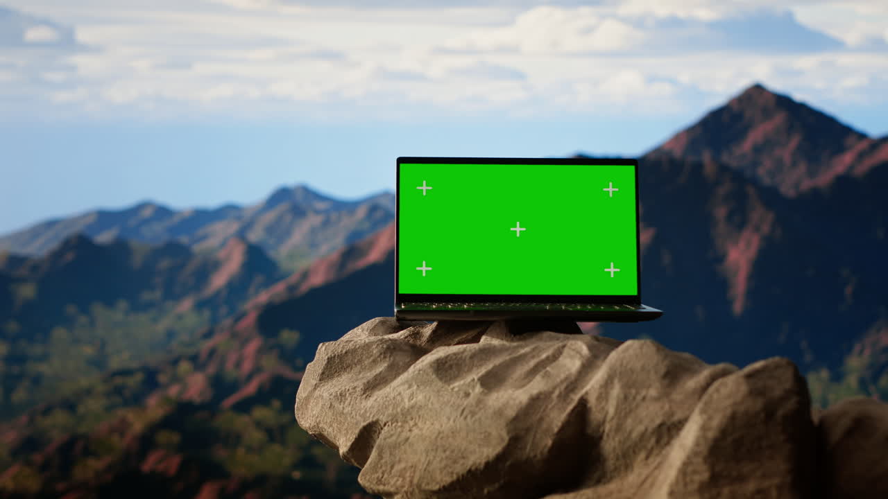 escape remoto en el desierto con picos rocosos con pantalla verde